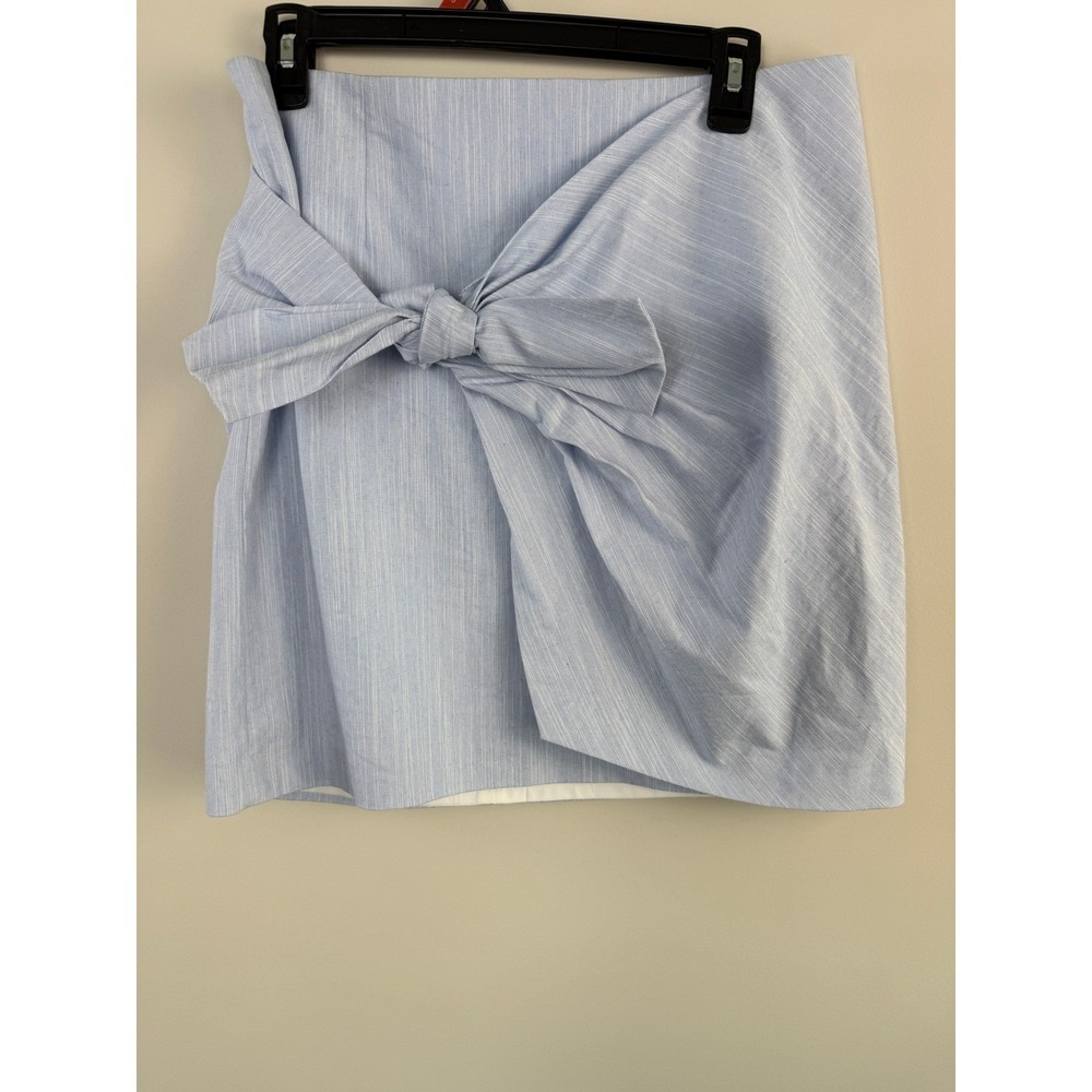 Loft Outlet Mini Skirt Women's 8 Blue Stripe Faux Wrap Bow Front Career Summer